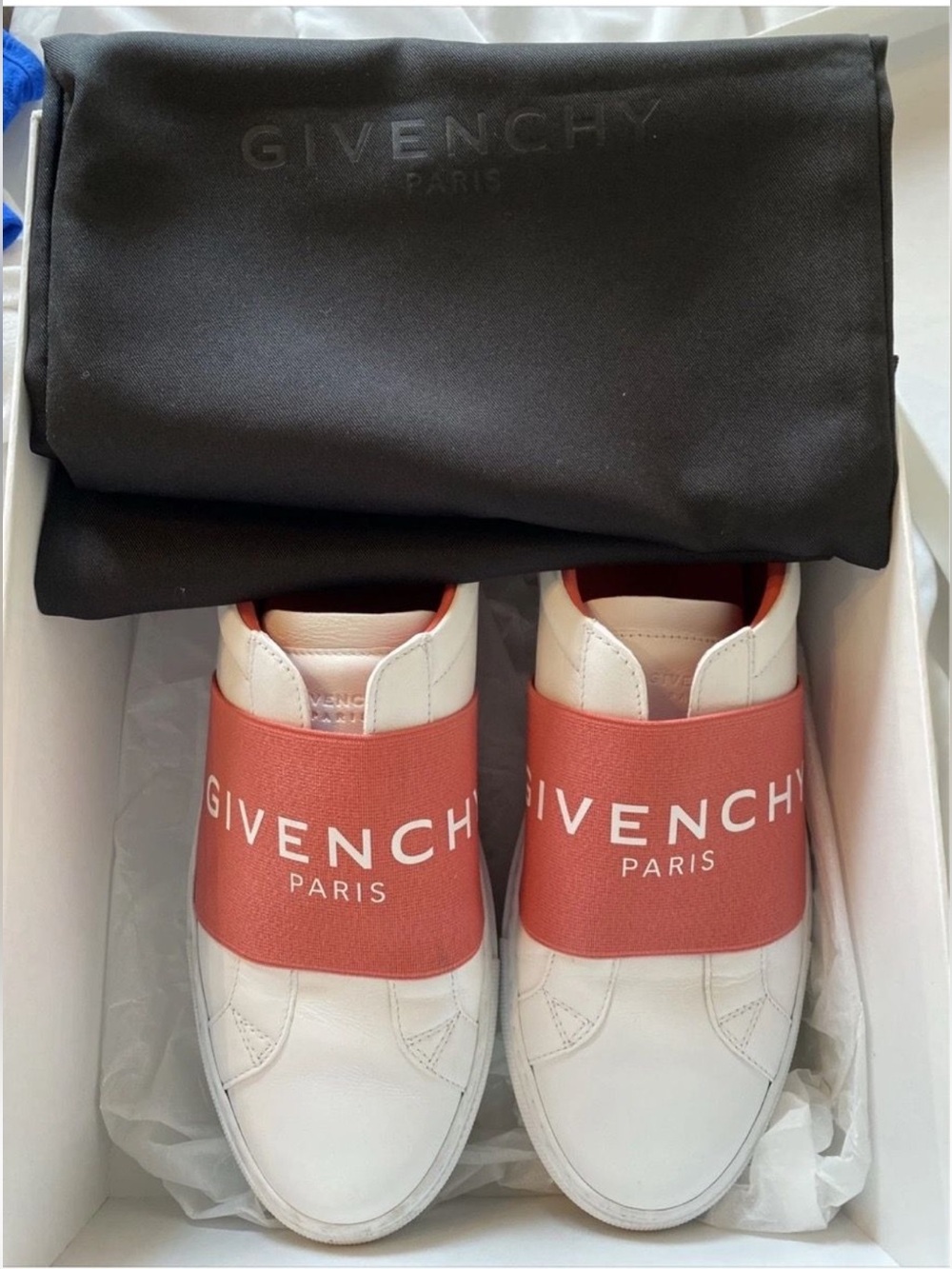 Givenchy White Leather Sneakers with Coral Logo Strap